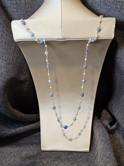 COD:TGP0002 – Collana lunga porta-essenze in legno di ulivo, agate e acciaio/ottone