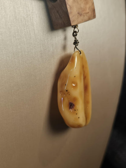 COD: TGU0002- Collana – Legno di Ulivo, Ambra, Cuoio e Argento 925