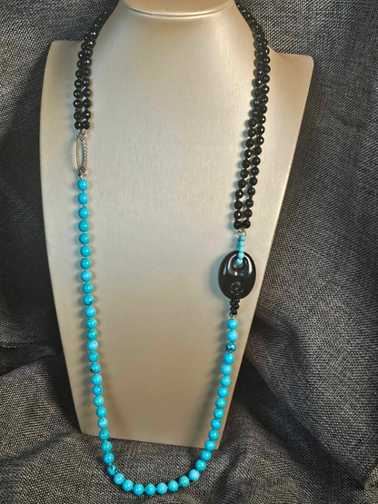 COD: TG0007- Collana – Agata nera, Turchese, Howlite azzurra e Argento 925