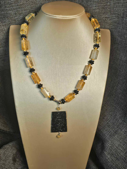 COD: TG0005- Collana – Quarzo Citrino, Agata Nera e Acciaio