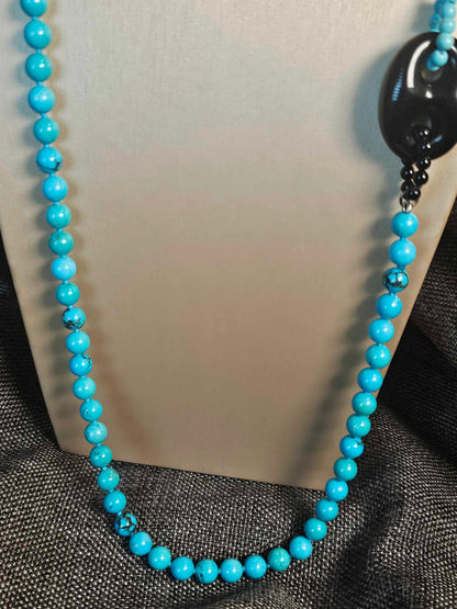 COD: TG0007- Collana – Agata nera, Turchese, Howlite azzurra e Argento 925