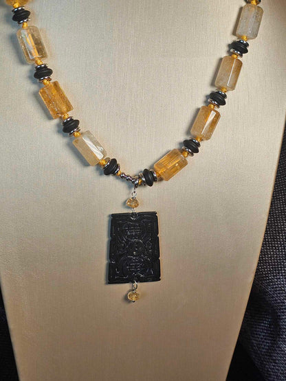 COD: TG0005- Collana – Quarzo Citrino, Agata Nera e Acciaio