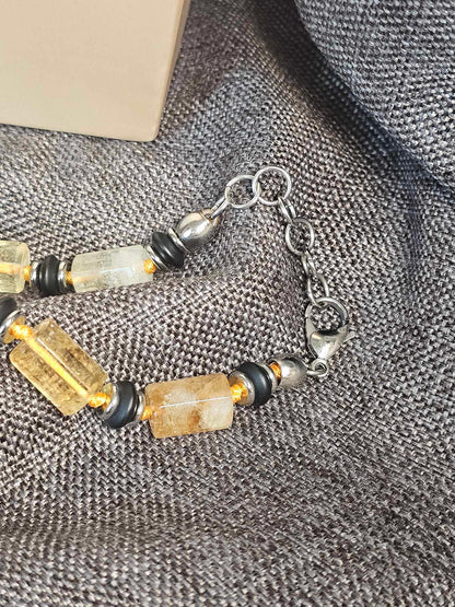 COD: TG0005- Collana – Quarzo Citrino, Agata Nera e Acciaio