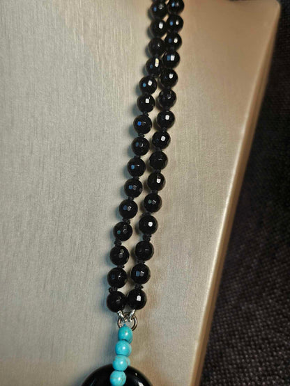 COD: TG0007- Collana – Agata nera, Turchese, Howlite azzurra e Argento 925