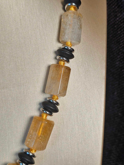 COD: TG0005- Collana – Quarzo Citrino, Agata Nera e Acciaio
