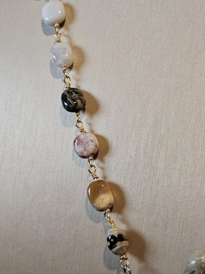 COD:TGP0004 – Collana lunga porta-essenze in legno di ulivo, agata e acciaio/ottone