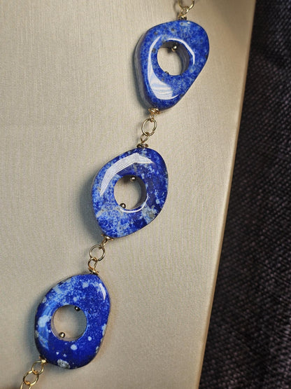 COD: TG0003- Collana – Lapislazzuli, Ambra e Acciaio Dorato