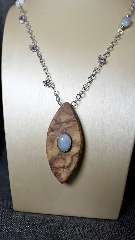 COD:TGU0008 – Collana- Argento 925, acquamarina, ametista, legno d’ulivo