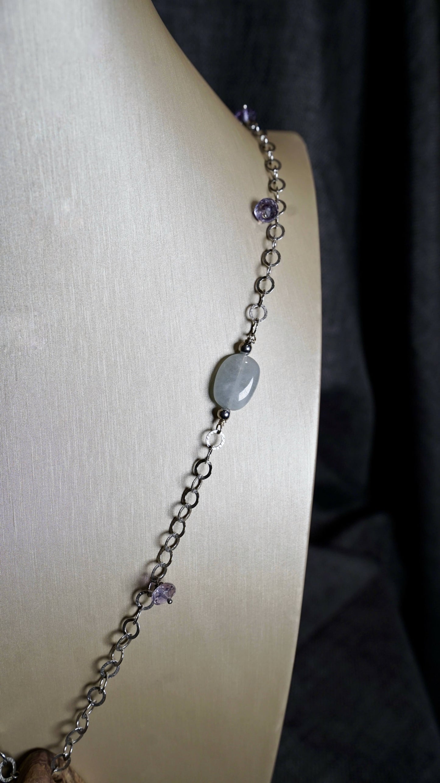 COD:TGU0008 – Collana- Argento 925, acquamarina, ametista, legno d’ulivo