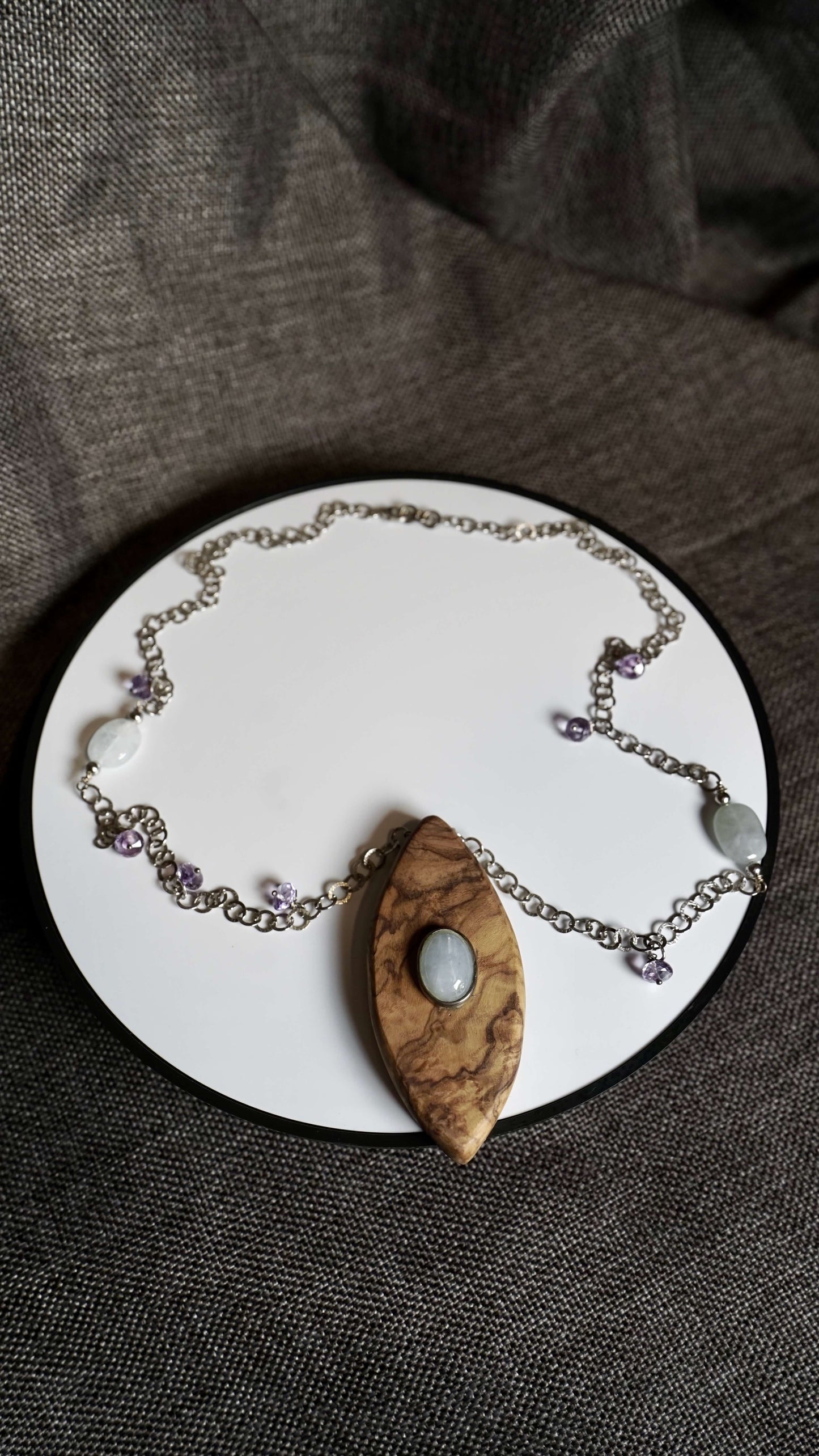 COD:TGU0008 – Collana- Argento 925, acquamarina, ametista, legno d’ulivo