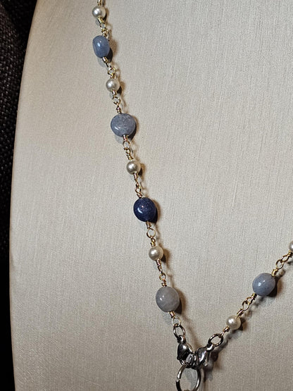 COD:TGP0002 – Collana lunga porta-essenze in legno di ulivo, agate e acciaio/ottone