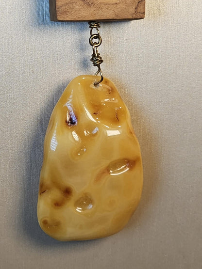 COD: TGU0002- Collana – Legno di Ulivo, Ambra, Cuoio e Argento 925