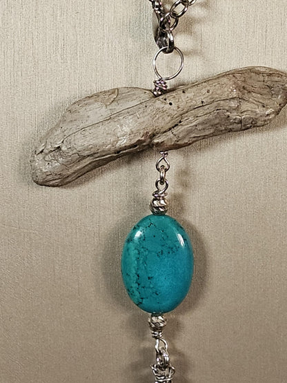 COD:TG0010 – Collana in ambra, turchese, legno di mare e argento 925