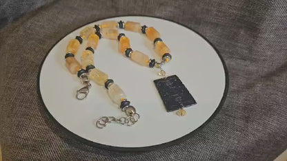 COD: TG0005- Collana – Quarzo Citrino, Agata Nera e Acciaio