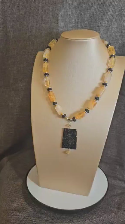 COD: TG0005- Collana – Quarzo Citrino, Agata Nera e Acciaio