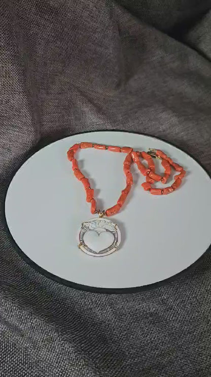 COD:TG0009 – Collana in corallo del Mediterraneo, cammeo e argento 925
